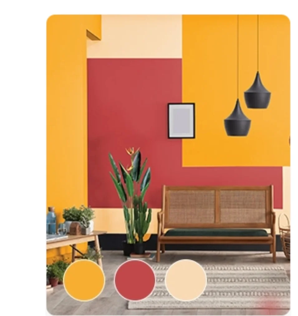 Vibrant mustard and terracotta interior colour combination
